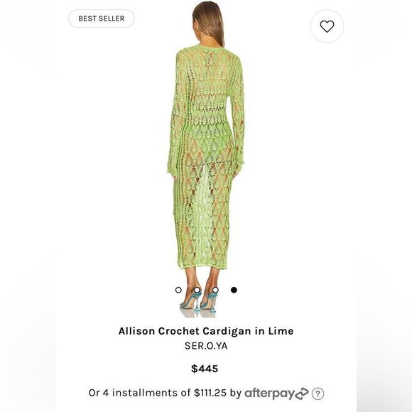 NWT $445 SER.O.YA Allison Crochet Cardigan in Lime - Picture 2 of 16